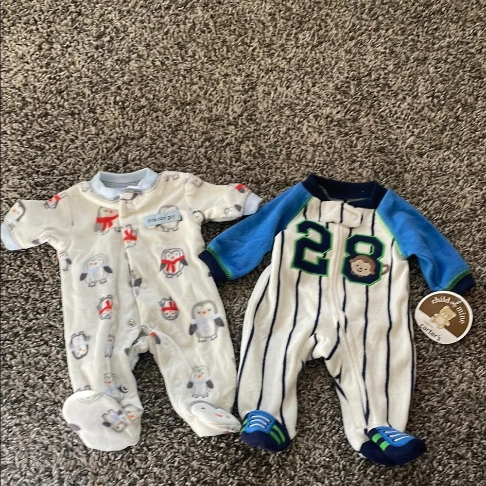 NWT Child of Mine Penguin and Sports Themed Fleece Footies